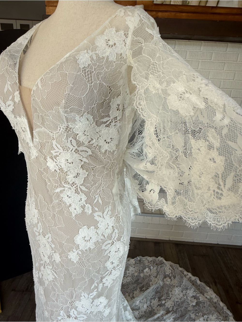 Lillian West Fit-and-Flare Lace Wedding Dress - Ivory - Picture 9 of 17